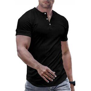 JMIERR Mens Slim Fit Henley Shirt Short Sleeve Muscle Crewneck Workout Tee